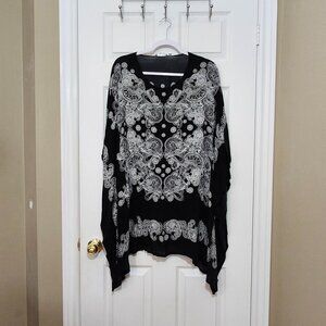 La Vie en Rose Aqua Women's Tunic Swimsuit Cover-up ~ Black and White ~ Size L ~